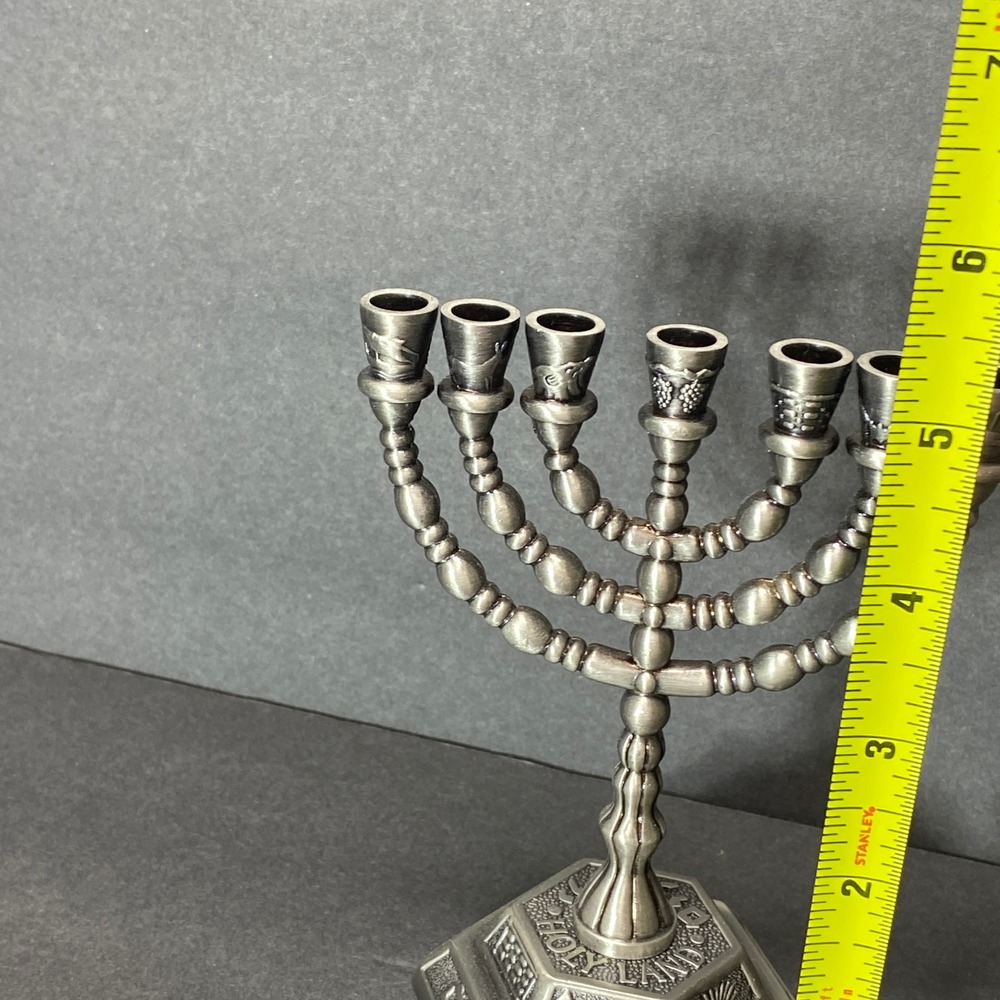 Vintage 12 Tribes of Israel Metal Hanukkah Menorah Jewish Candelabra Religious - Picture 7 of 11